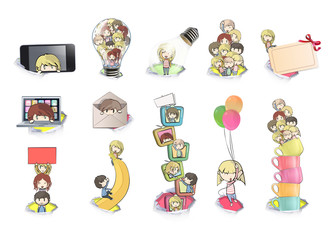 Fototapeta premium Set of cute little kids in hole paper.