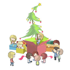Obraz na płótnie Canvas Christmas tree around presents.