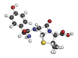 Amoxicillin beta-lactam antibiotic drug, chemical structure.