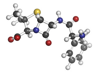 Ampicillin beta-lactam antibiotic drug, chemical structure.