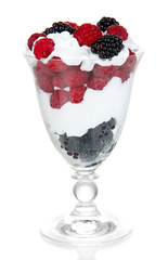 Natural yogurt with fresh berries isolated on white