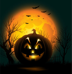 Scary Jack o lantern face Halloween background