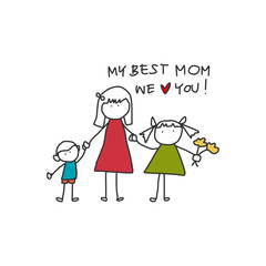 hand drawing cartoon happy family