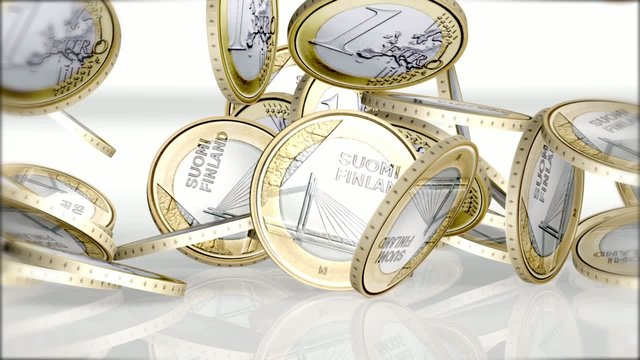 close-up from falling Euro coins in slow motion