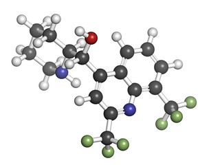 Mefloquine malaria drug, chemical structure.