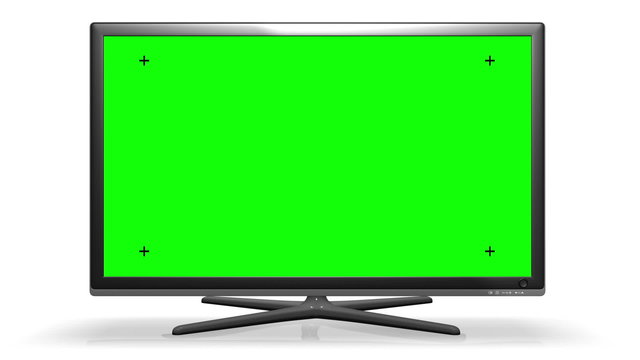 Flat TV Screen - Green screen + Track marks + Alpha channel