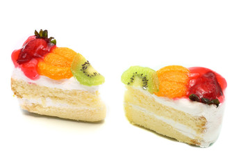 Cake with fruits isolated on white