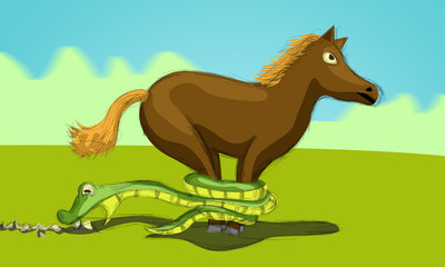 horse and snake trying to stop