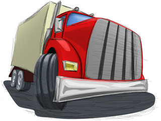 illustration of red truck with trailer
