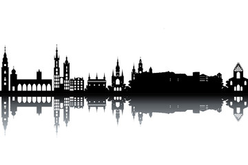 Fototapeta Krakow skyline - black and white vector illustration obraz