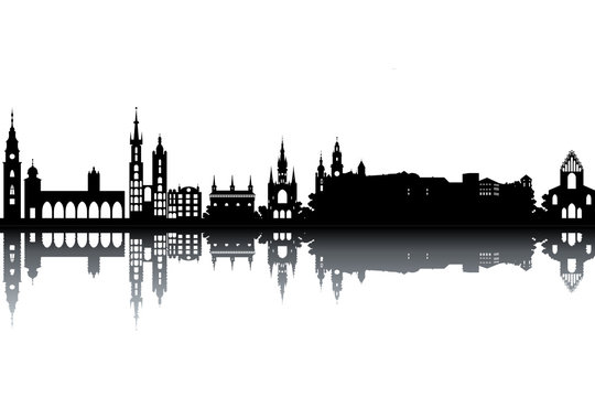 Krakow skyline - black and white vector illustration