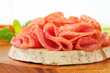Bread with dry salami