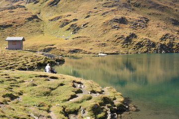 alpine lake Bachalpsee at Jungfrau, Switzerland