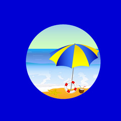 beach paradise cartoon vector illustration on a blue