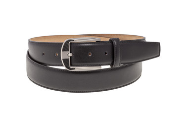 Black leather male belt isolated on white background
