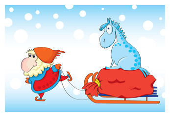 Santa Claus and blue horse 2014