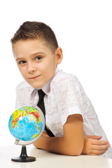 Schoolboy with a globe