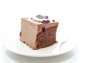 single piece of chocolate cake .