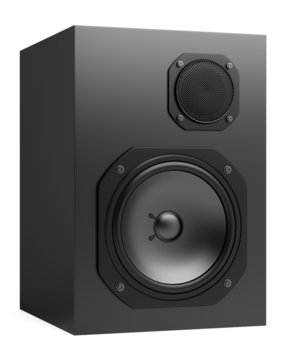 single black audio speakers isolated on white background