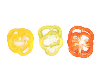 Multi-colour slices of pepper.