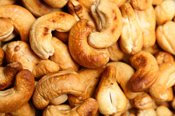 Roasted cashew nuts close up