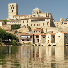 Fototapeta premium cathedral and river Duero in old town of Zamora