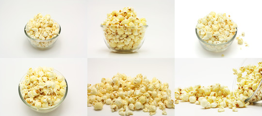 set of sweet popcorn on the white background