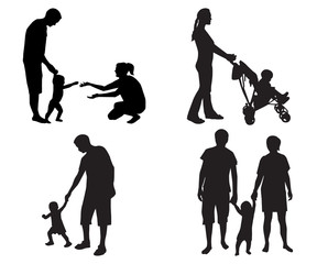 silhouettes of families with children