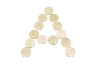 Letters of coins on a white background