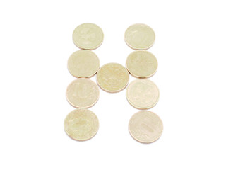 Letters of coins on a white background