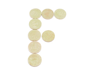 Letters of coins on a white background