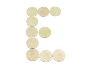 Letters of coins on a white background