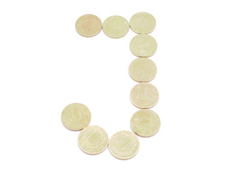 Letters of coins on a white background