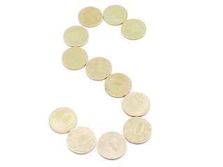 Letters of coins on a white background