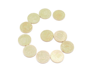 Letters of coins on a white background