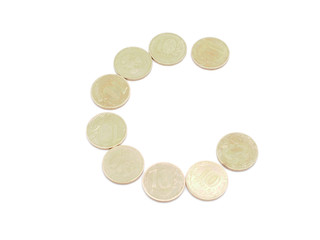 Letters of coins on a white background