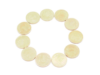 Letters of coins on a white background