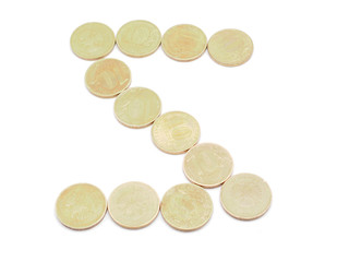 Letters of coins on a white background