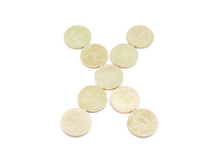 Letters of coins on a white background