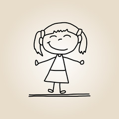 hand drawing cartoon happy kids