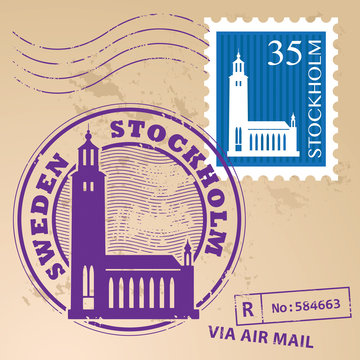 Stamp set with words Stockholm, Sweden inside, vector