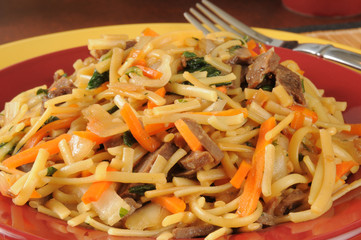 Beef lo mein closeup
