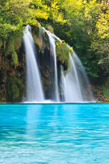 Fototapeta na wymiar Plitvice Park Waterfall in Croatia, UNESCO World Heritage site