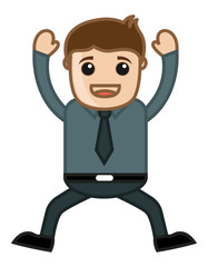 Jumping Office Person - Business Cartoon Character Vector