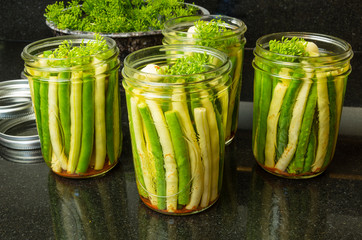 Jars of fresh yellow and green beans for canning © zigzagmtart