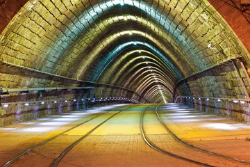 Printed kitchen splashbacks Tunnel tunnel for the city tram at night