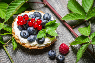 Closeup of cupcake with berry fruits