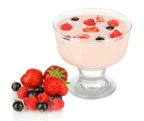 Delicious yogurt with fruit isolated on white