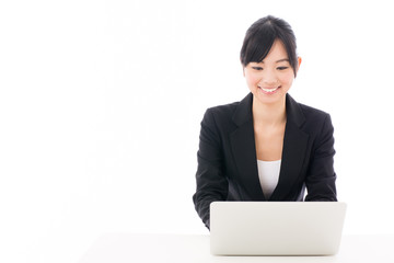 asian businesswoman working on white background