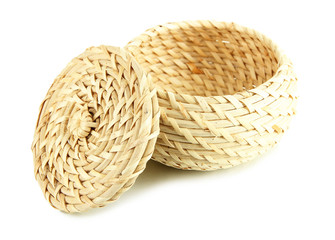 Wicker basket with cover, isolated on white